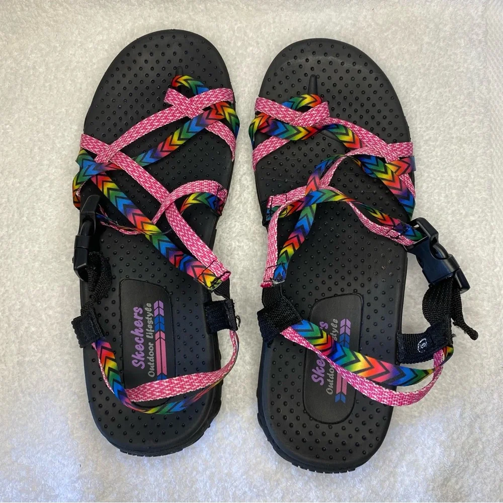 Skechers Womens Reggae Bright Direction Black Flats Strappy Sandals Size 6 EUC - Picture 5 of 13